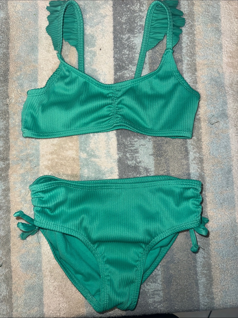 Girls Emerald Green Ribbed Two-Piece Bikini Swim Set